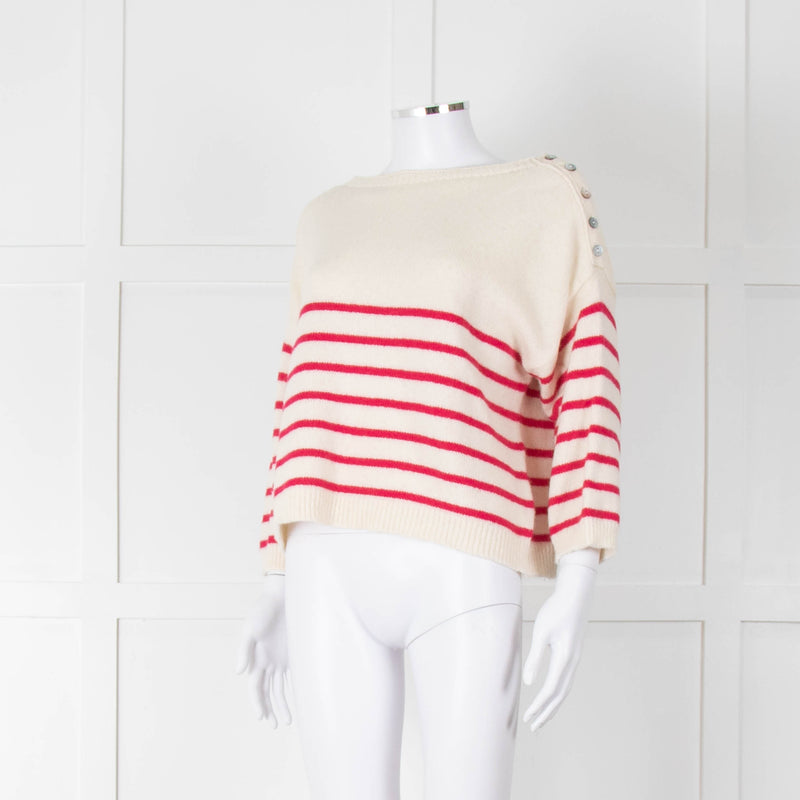 Les Racines Du Ciel Cream Pink Striped Alpaca Blend Sweater