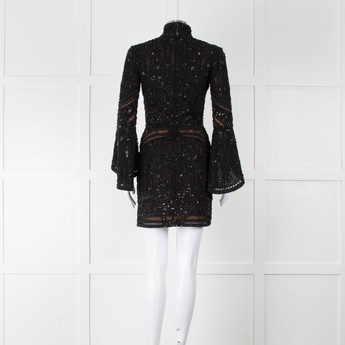 Elie Saab Black Beaded Mini Dress with Fluted Cuffs