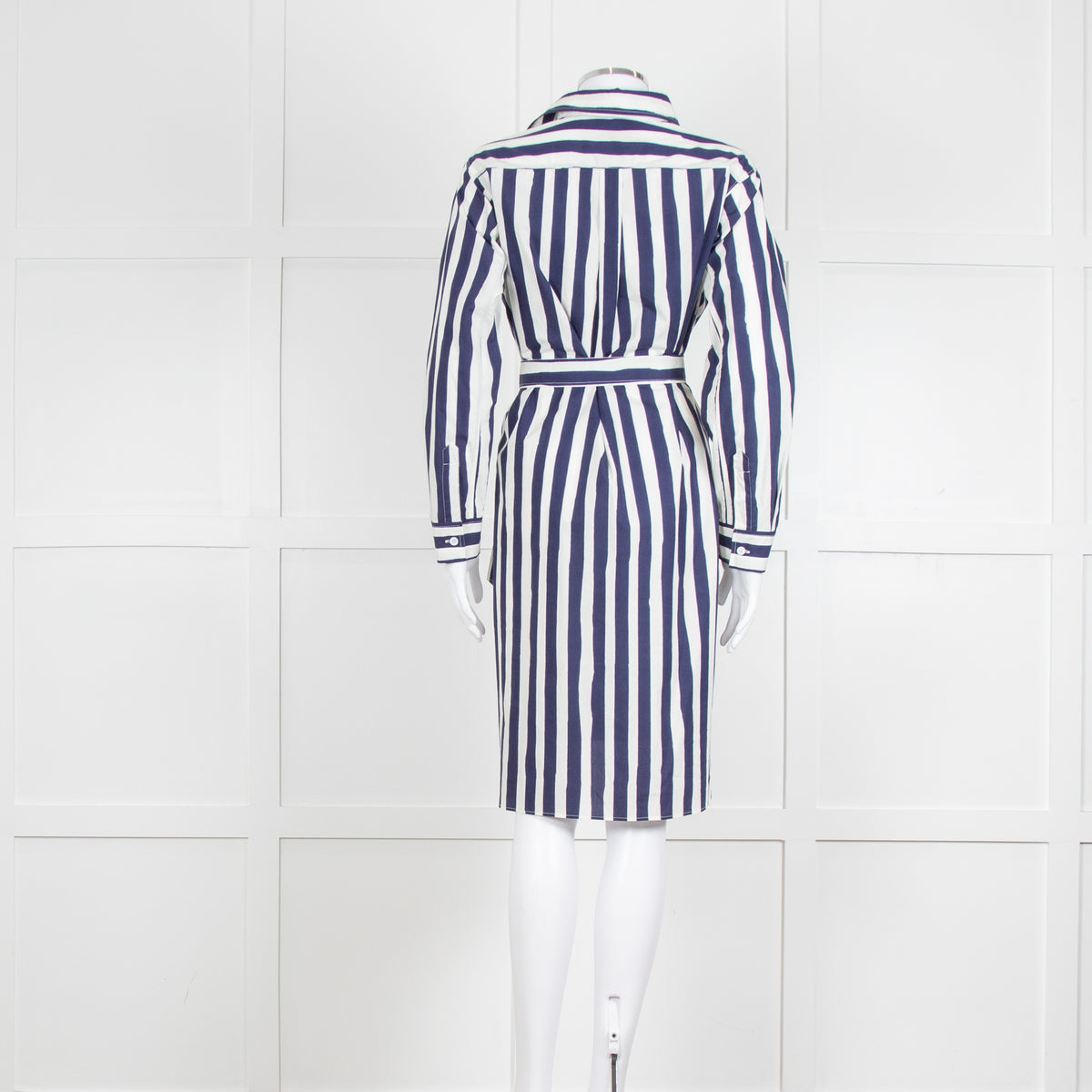 A.P.C Blue and White Striped Belted Shirt Dress