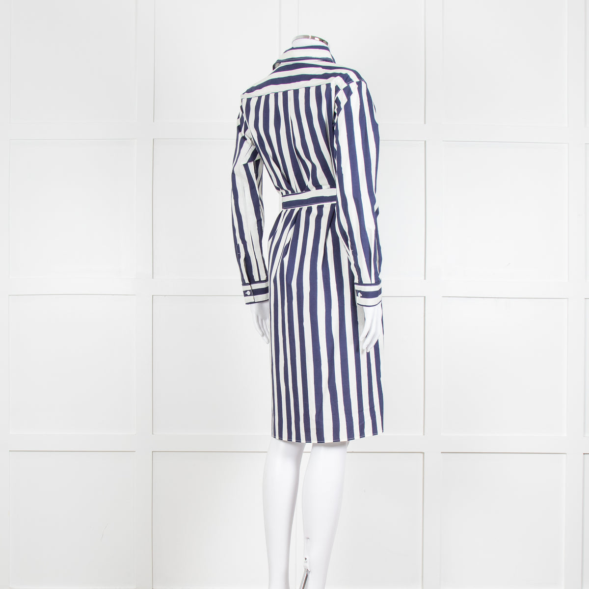 A.P.C Blue and White Striped Belted Shirt Dress