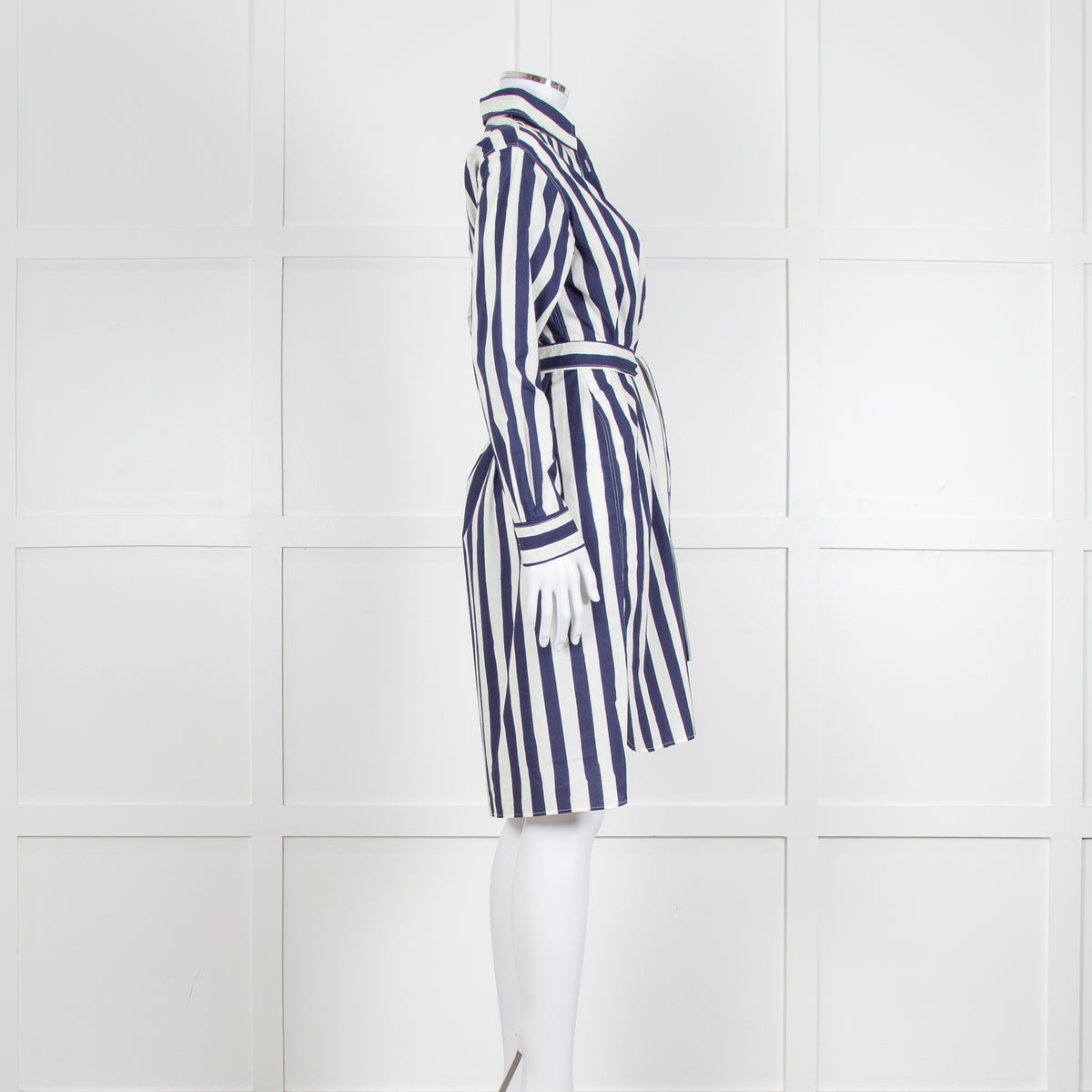 A.P.C Blue and White Striped Belted Shirt Dress