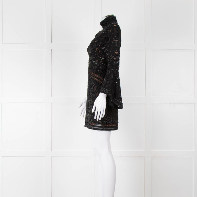 Elie Saab Black Beaded Mini Dress with Fluted Cuffs