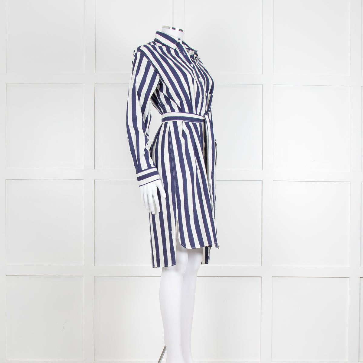 A.P.C Blue and White Striped Belted Shirt Dress