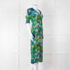 Pazuki Green Purple Floral Puff Sleeve Midi Dress
