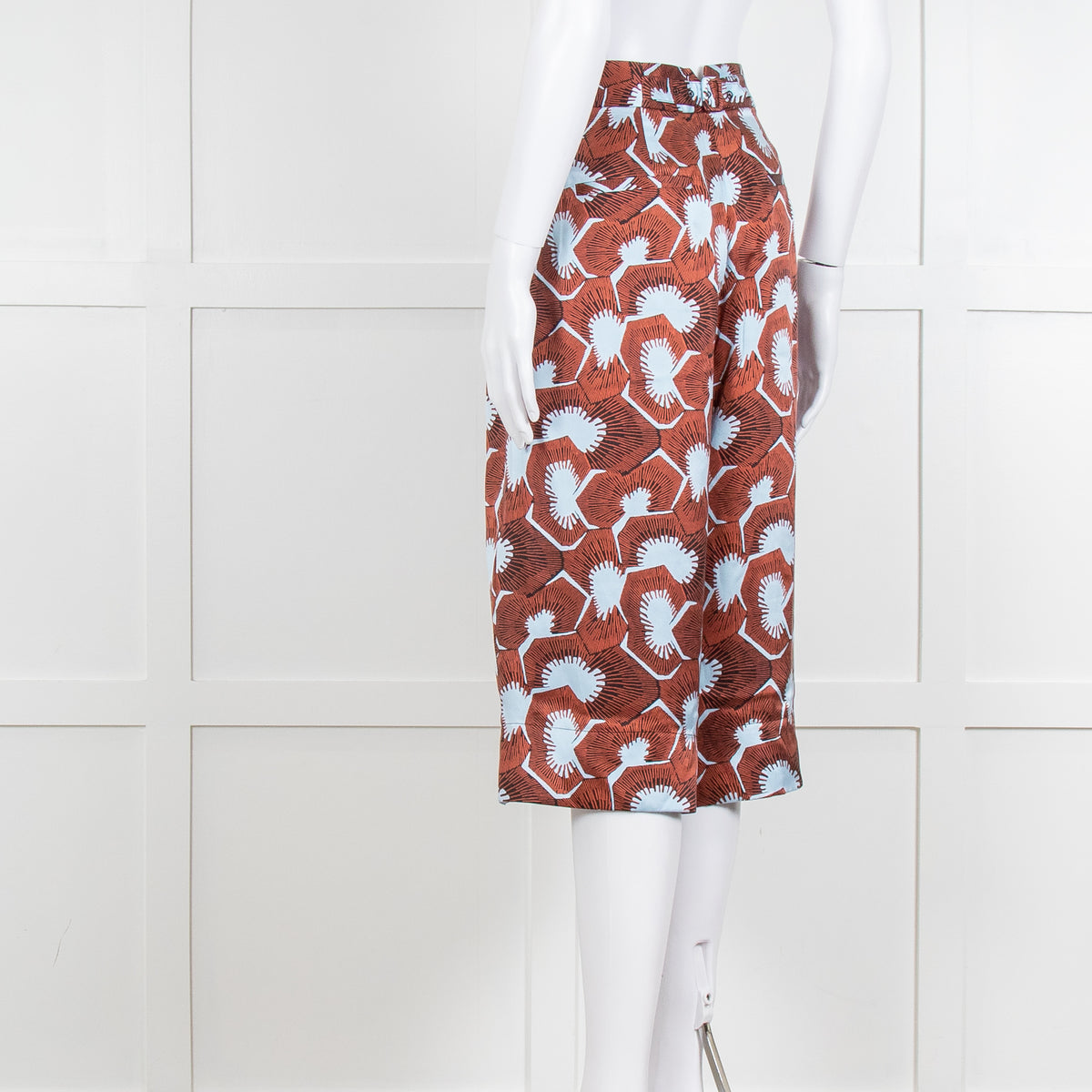 Equipment Blue and Rust Patterened Silk Shorts