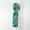 Pazuki Green Purple Floral Puff Sleeve Midi Dress