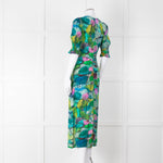 Pazuki Green Purple Floral Puff Sleeve Midi Dress