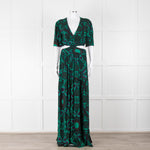 Ba&sh Green Black Cut Out Tiered Short Sleeve Maxi Dress
