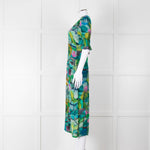 Pazuki Green Purple Floral Puff Sleeve Midi Dress