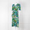 Pazuki Green Purple Floral Puff Sleeve Midi Dress