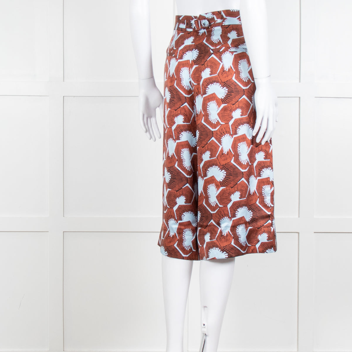 Equipment Blue and Rust Patterened Silk Shorts