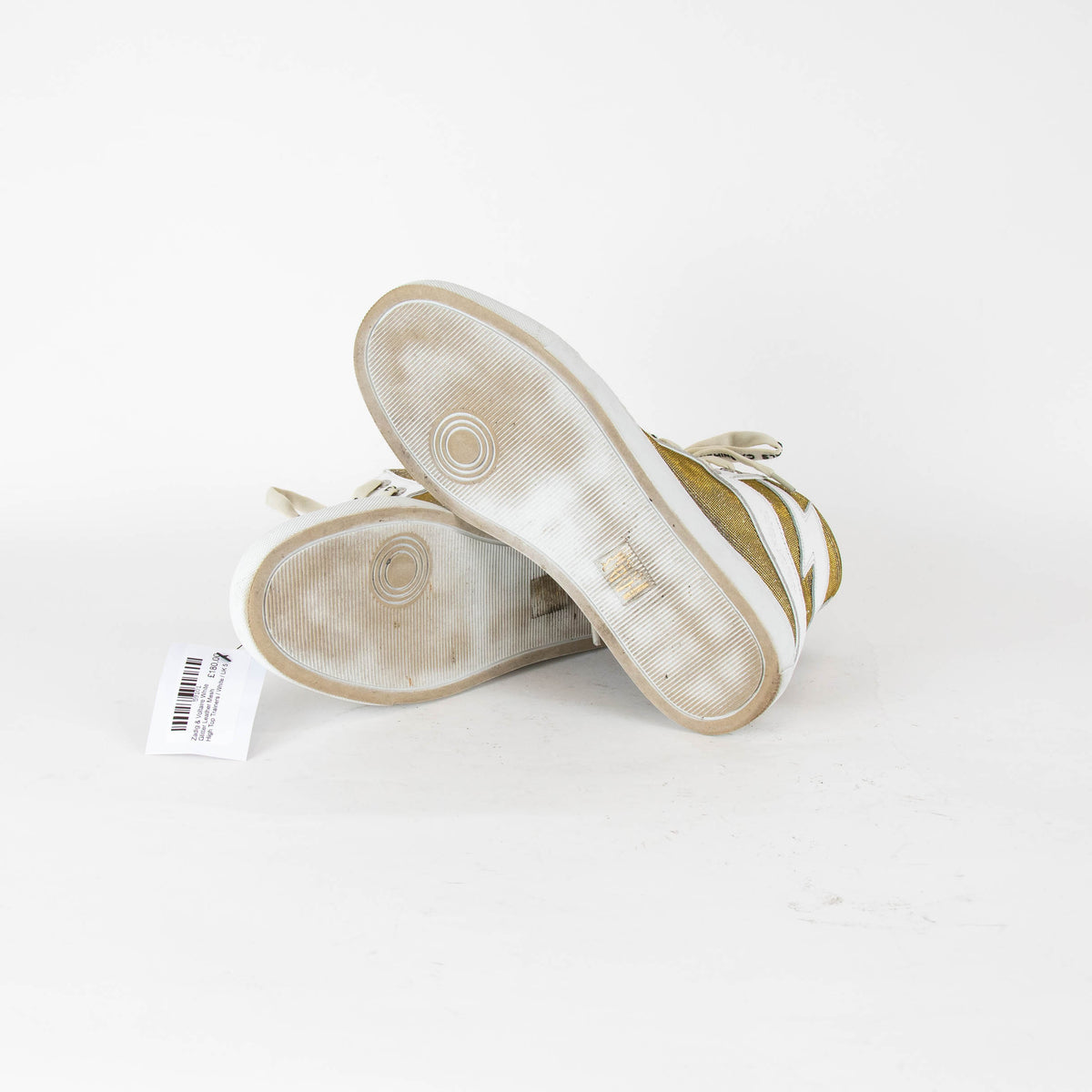 Zadig & Voltaire White Glitter Leather Mesh High Top Trainers