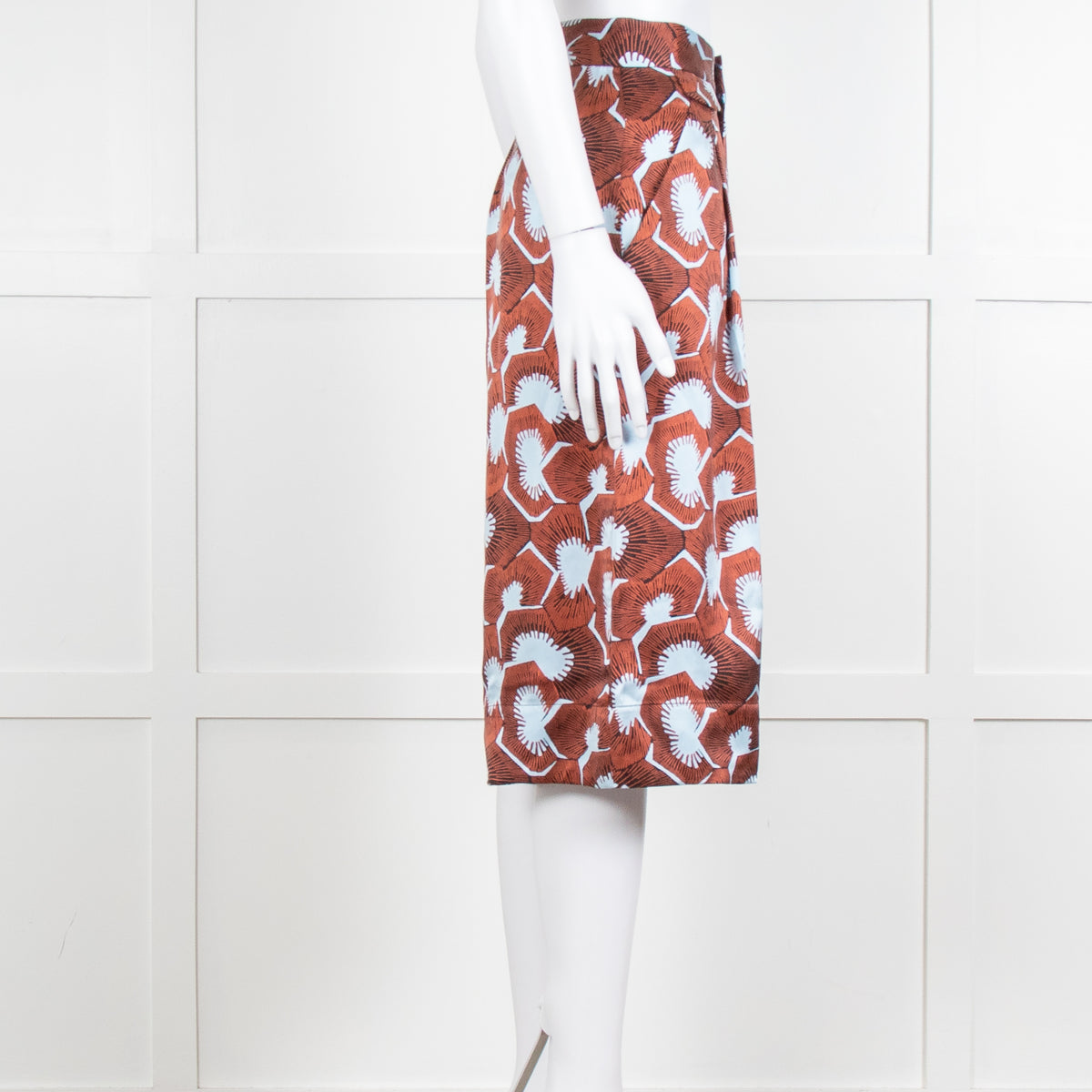 Equipment Blue and Rust Patterened Silk Shorts
