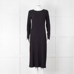 Vince Navy Blue Ribbed Cotton Long Sleeve Midi Dress