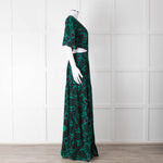 Ba&sh Green Black Cut Out Tiered Short Sleeve Maxi Dress