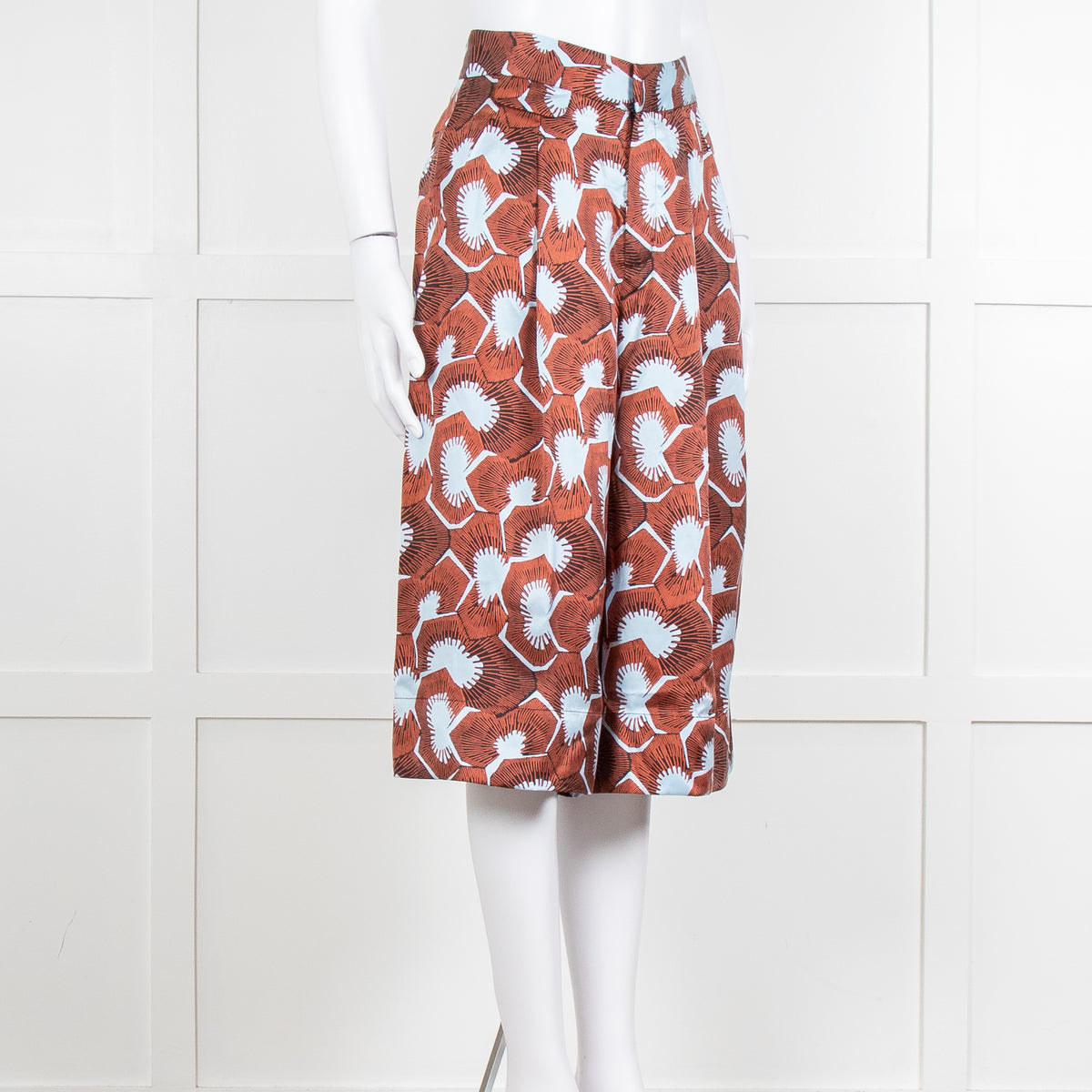 Equipment Blue and Rust Patterened Silk Shorts