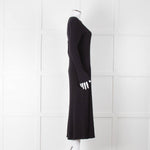 Vince Navy Blue Ribbed Cotton Long Sleeve Midi Dress