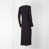 Vince Navy Blue Ribbed Cotton Long Sleeve Midi Dress