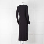 Vince Navy Blue Ribbed Cotton Long Sleeve Midi Dress