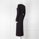 Vince Navy Blue Ribbed Cotton Long Sleeve Midi Dress