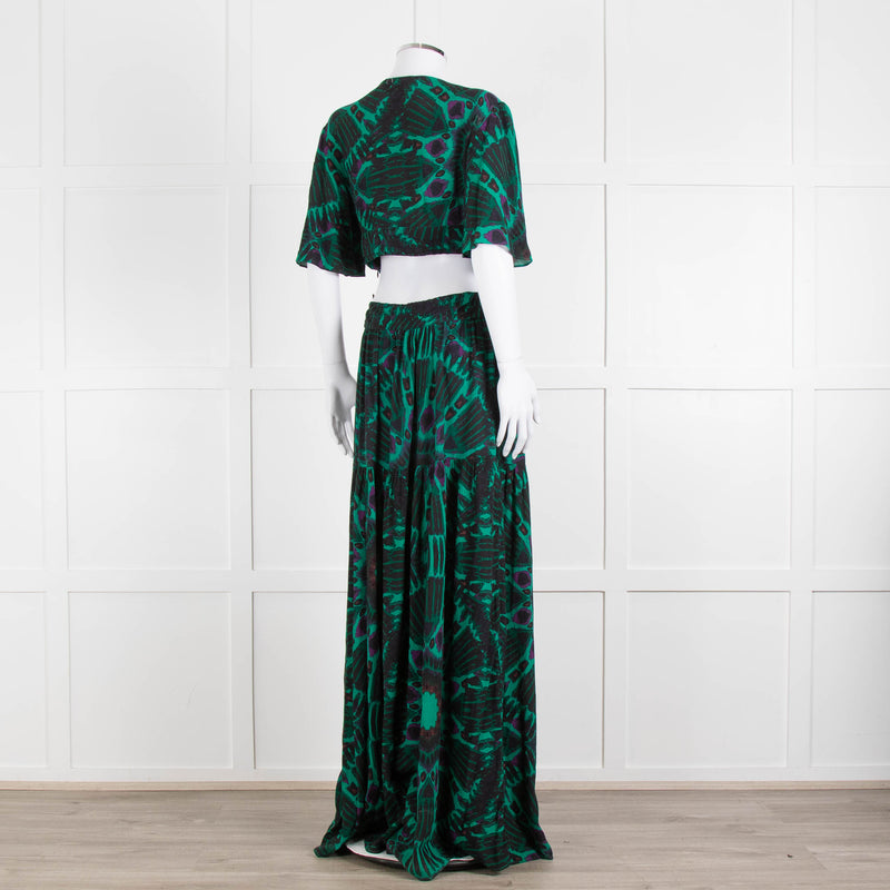 Ba&sh Green Black Cut Out Tiered Short Sleeve Maxi Dress