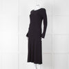 Vince Navy Blue Ribbed Cotton Long Sleeve Midi Dress