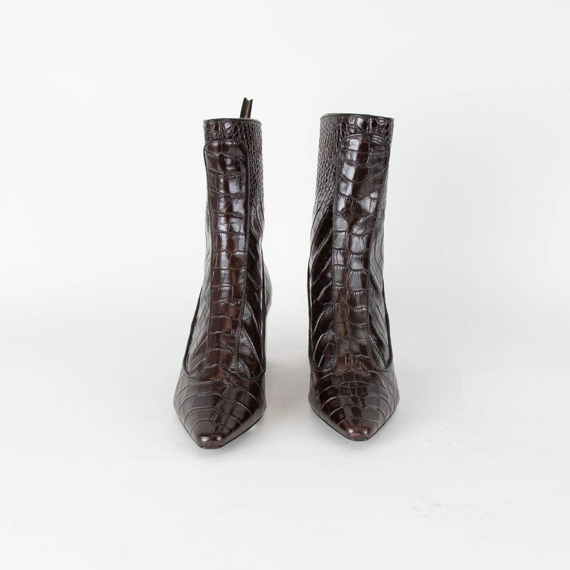 Fabrizio Viti Brown Croc Embossed Ankle High Leather Boots