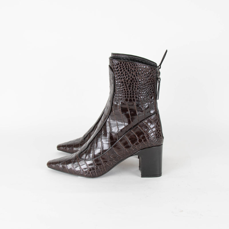 Fabrizio Viti Brown Croc Embossed Ankle High Leather Boots