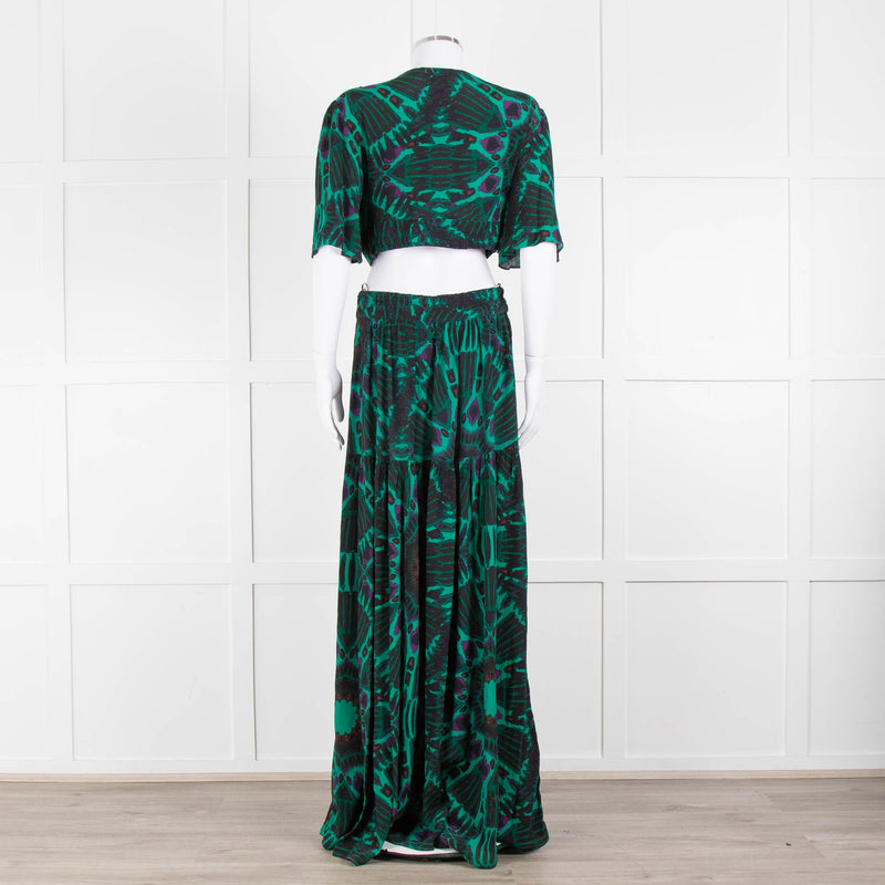 Ba&sh Green Black Cut Out Tiered Short Sleeve Maxi Dress