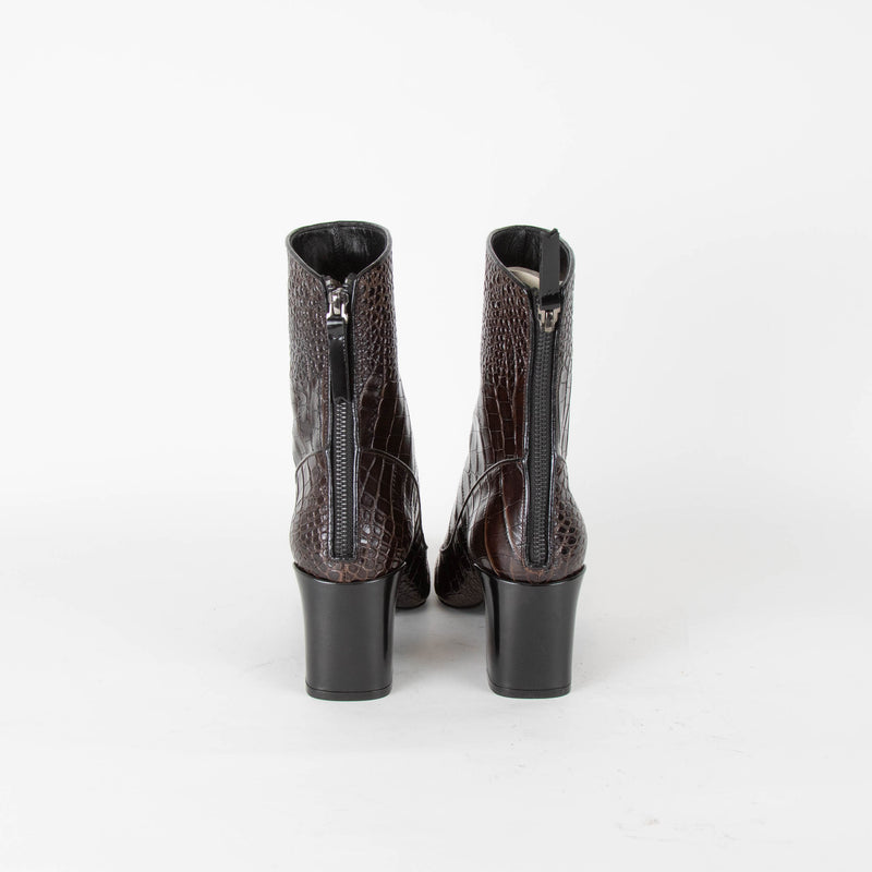 Fabrizio Viti Brown Croc Embossed Ankle High Leather Boots
