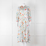 Jessica Russell Flint Pale Blue Orange Silk Buttoned Up Dress