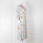 Jessica Russell Flint Pale Blue Orange Silk Buttoned Up Dress