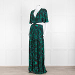 Ba&sh Green Black Cut Out Tiered Short Sleeve Maxi Dress