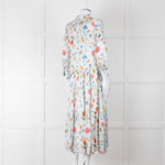 Jessica Russell Flint Pale Blue Orange Silk Buttoned Up Dress