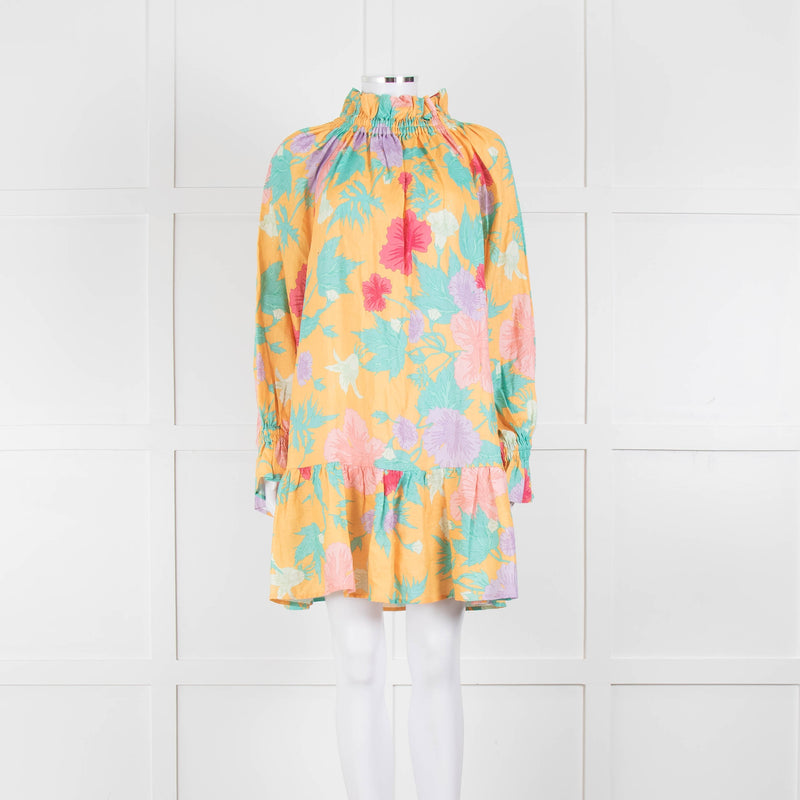 Ephemera Yellow Turquoise Pink Linen Oversized Short Dress