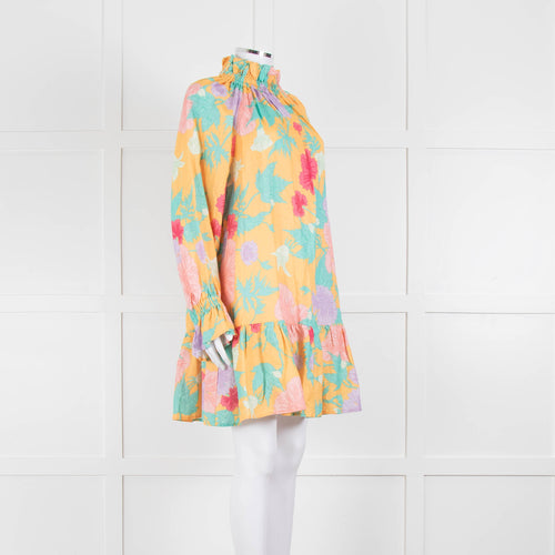 Ephemera Yellow Turquoise Pink Linen Oversized Short Dress