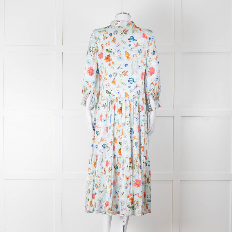 Jessica Russell Flint Pale Blue Orange Silk Buttoned Up Dress