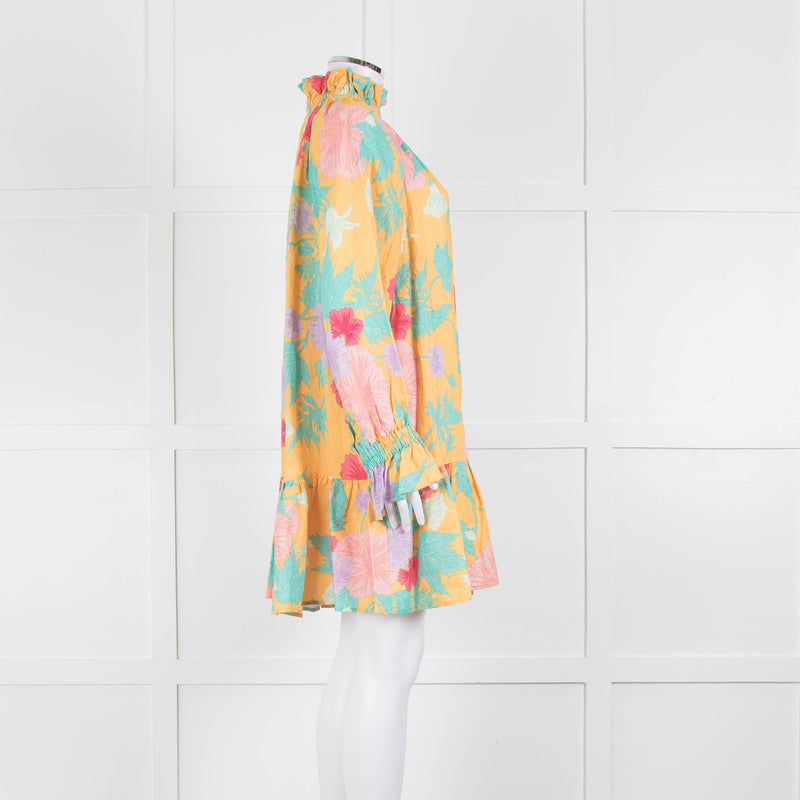 Ephemera Yellow Turquoise Pink Linen Oversized Short Dress