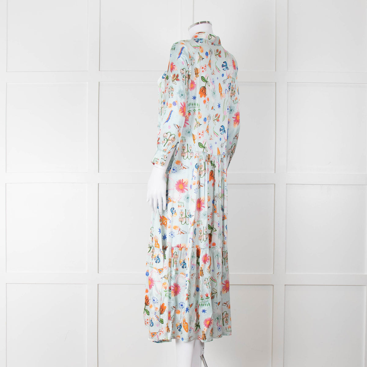 Jessica Russell Flint Pale Blue Orange Silk Buttoned Up Dress