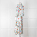 Jessica Russell Flint Pale Blue Orange Silk Buttoned Up Dress