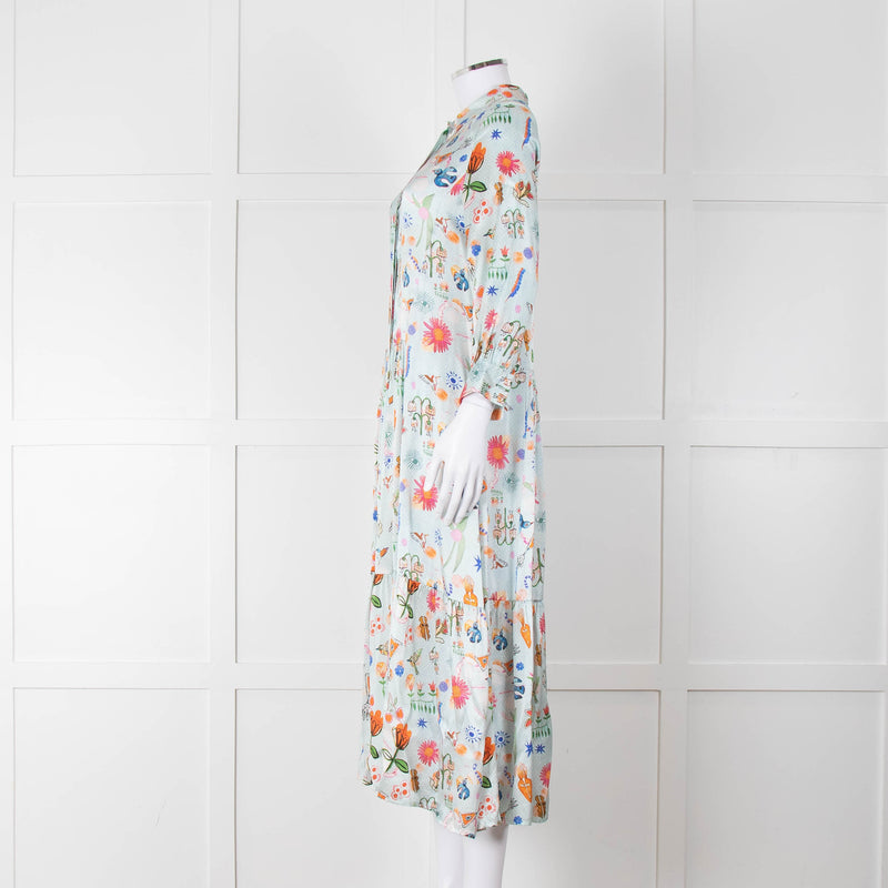 Jessica Russell Flint Pale Blue Orange Silk Buttoned Up Dress