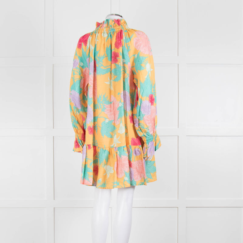 Ephemera Yellow Turquoise Pink Linen Oversized Short Dress