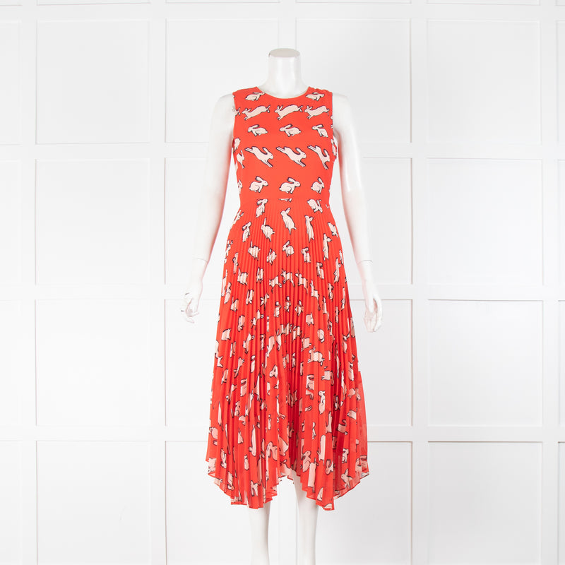 Markus Lupfer Red Sleeveless Dress With Rabbit Print