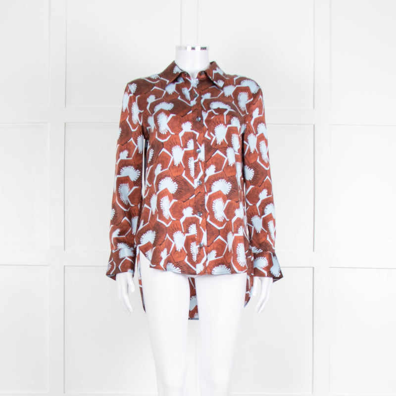 Equipment Blue and Rust Patterened Silk Shirt