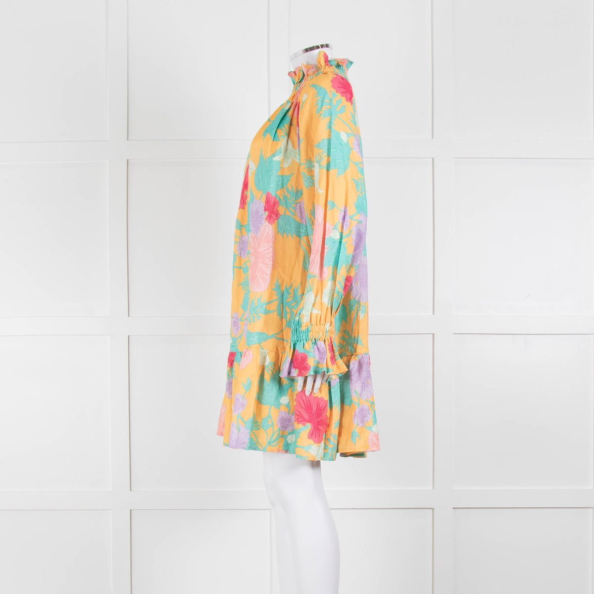 Ephemera Yellow Turquoise Pink Linen Oversized Short Dress