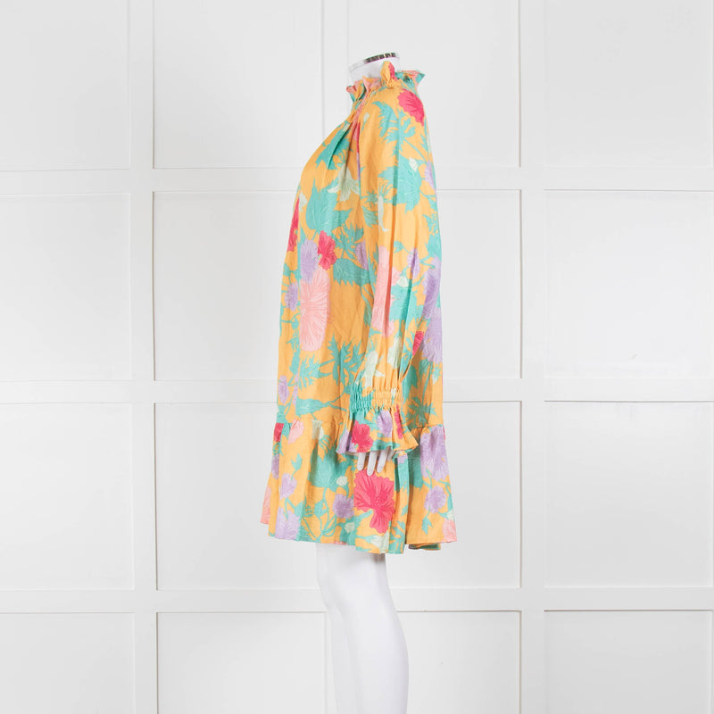 Ephemera Yellow Turquoise Pink Linen Oversized Short Dress
