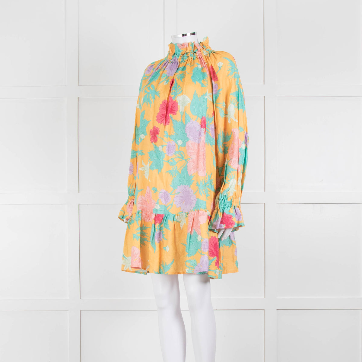 Ephemera Yellow Turquoise Pink Linen Oversized Short Dress