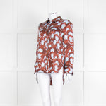 Equipment Blue and Rust Patterened Silk Shirt