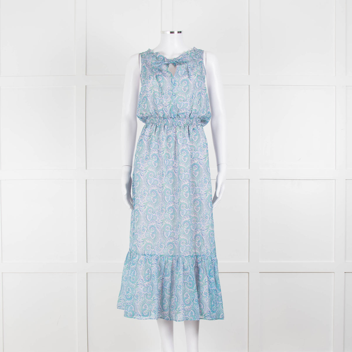Ridley Blue Pink Paisley Silk Sleeveless Midi Dress