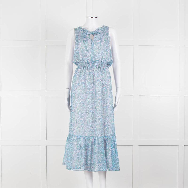 Ridley Blue Pink Paisley Silk Sleeveless Midi Dress